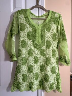 Lime Green Embroidered Tunic Top